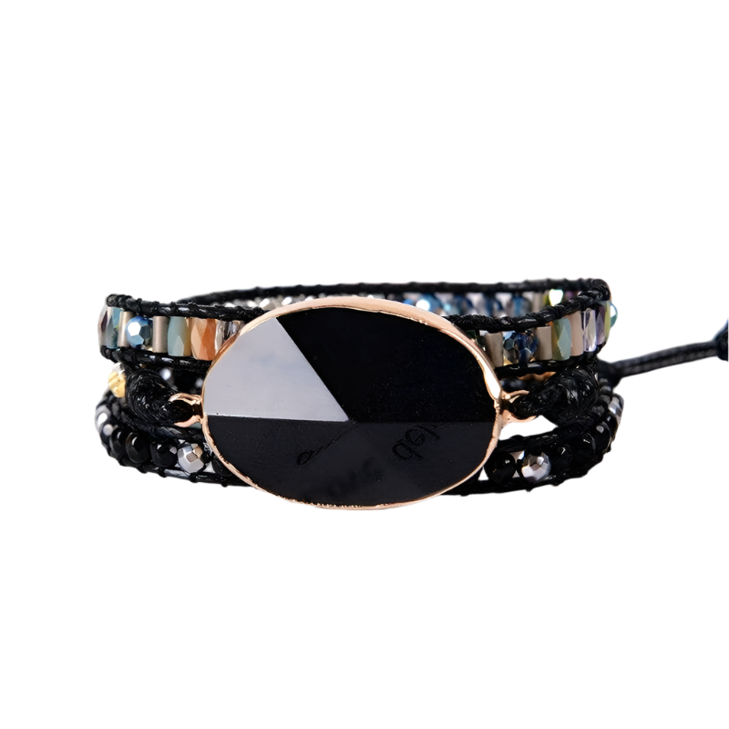 Black Onyx & 3 Layer Wrap Bohemian Bracelet-Black Diamonds New York