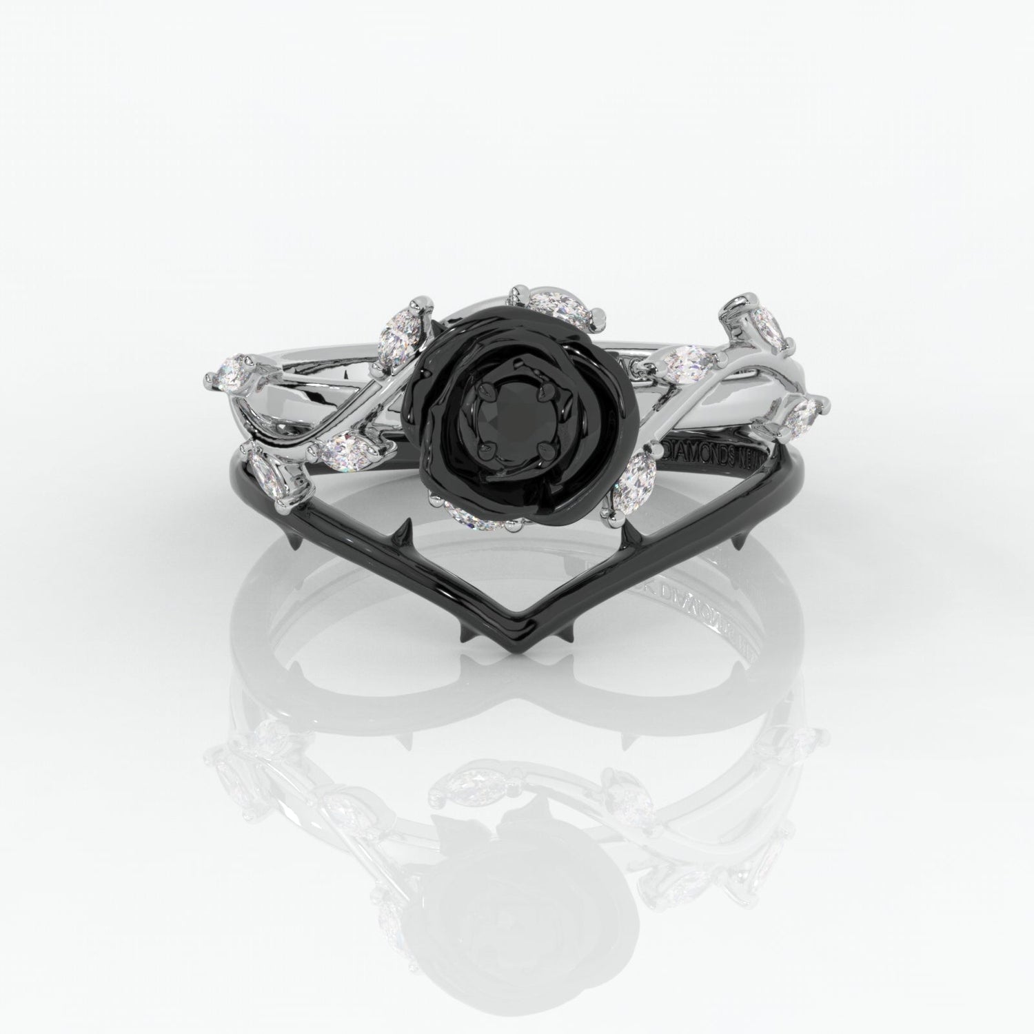 Black Rose- .50ct Round Cut Diamond 14K Gold Modern Goth Engagement Ring-Black Diamonds New York