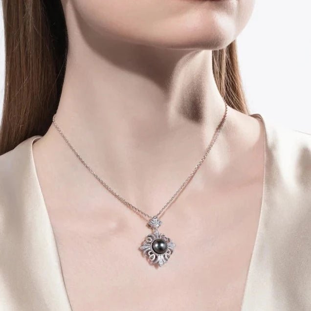 Black Tahitian Seawater Pearl Necklace with Diamond-Black Diamonds New York