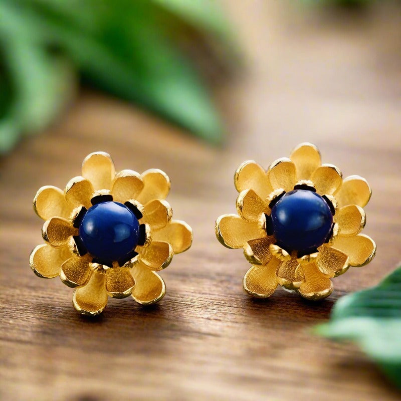 Blooming Lotus Stud Earrings-Black Diamonds New York