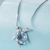 Blue Spinel Sea Turtle Pendant Necklace with Diamond-Black Diamonds New York