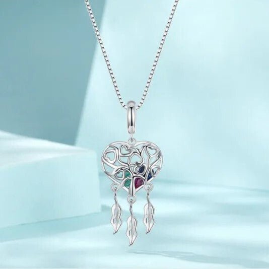 Butterfly Vine & Tree of Life Heart Shaped Dream Catcher Necklace-Black Diamonds New York