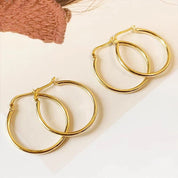 Classic 18k Yellow Gold Hoop Earrings-Black Diamonds New York