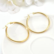 Classic 18k Yellow Gold Hoop Earrings-Black Diamonds New York