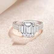 Classic Three Stone Emerald Cut Engagement Ring-Black Diamonds New York