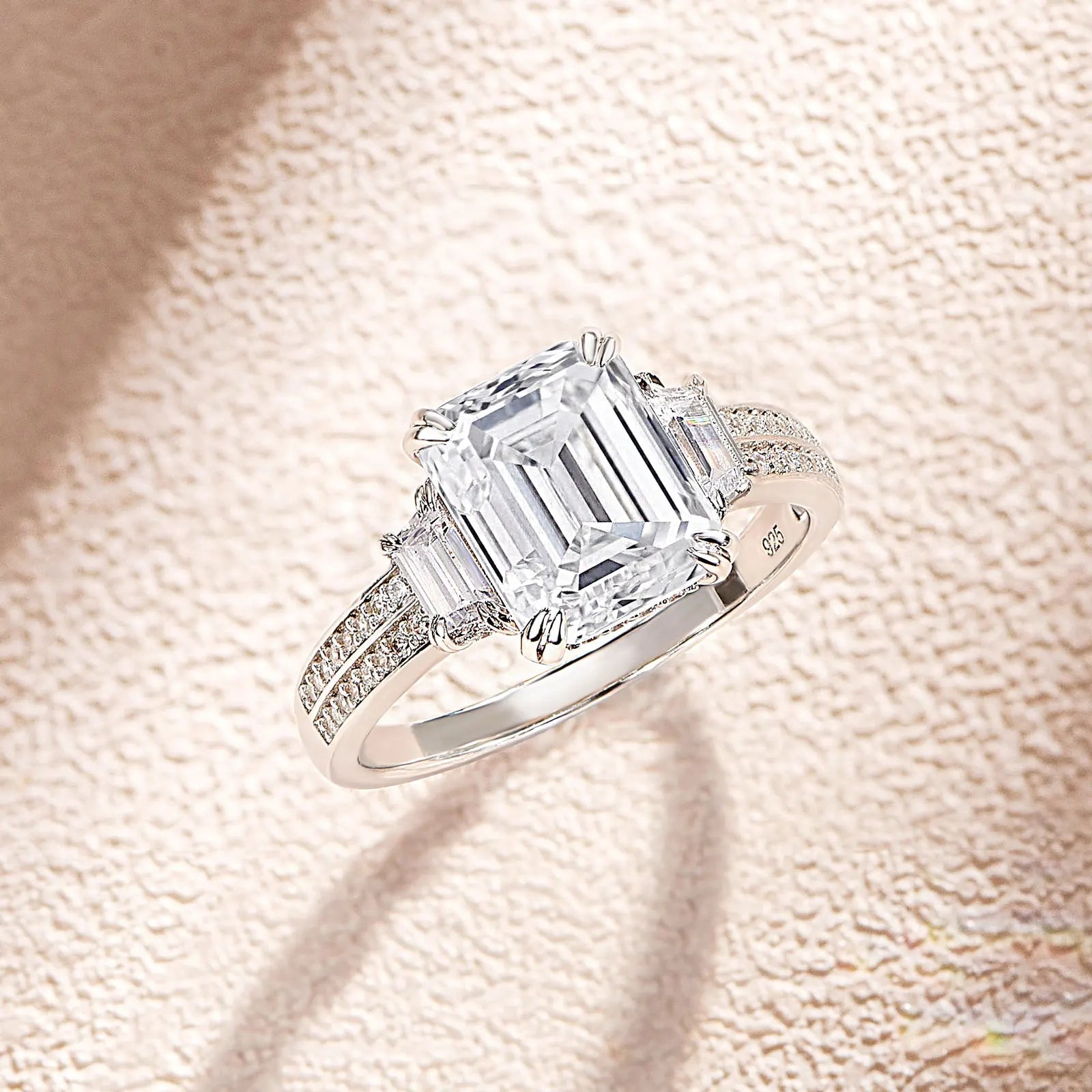 Classic Three Stone Emerald Cut Engagement Ring-Black Diamonds New York