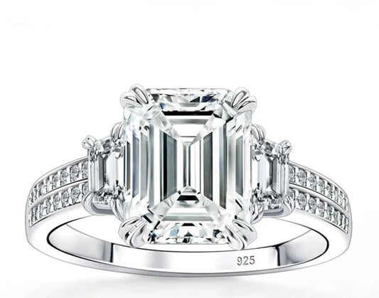 Classic Three Stone Emerald Cut Engagement Ring-Black Diamonds New York