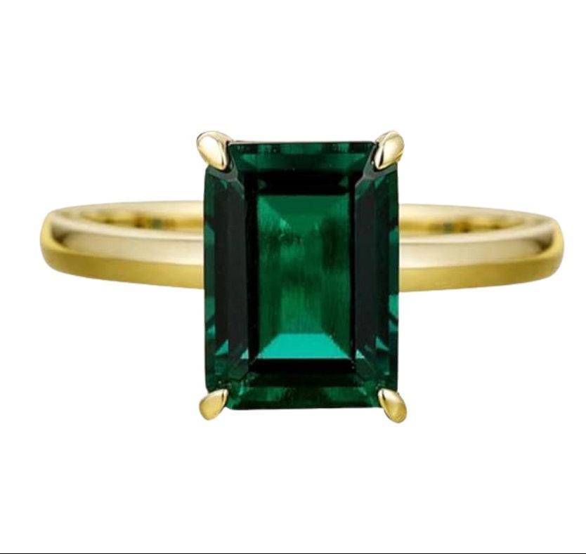 Classic Yellow Gold Emerald Cut Engagement Ring-Black Diamonds New York