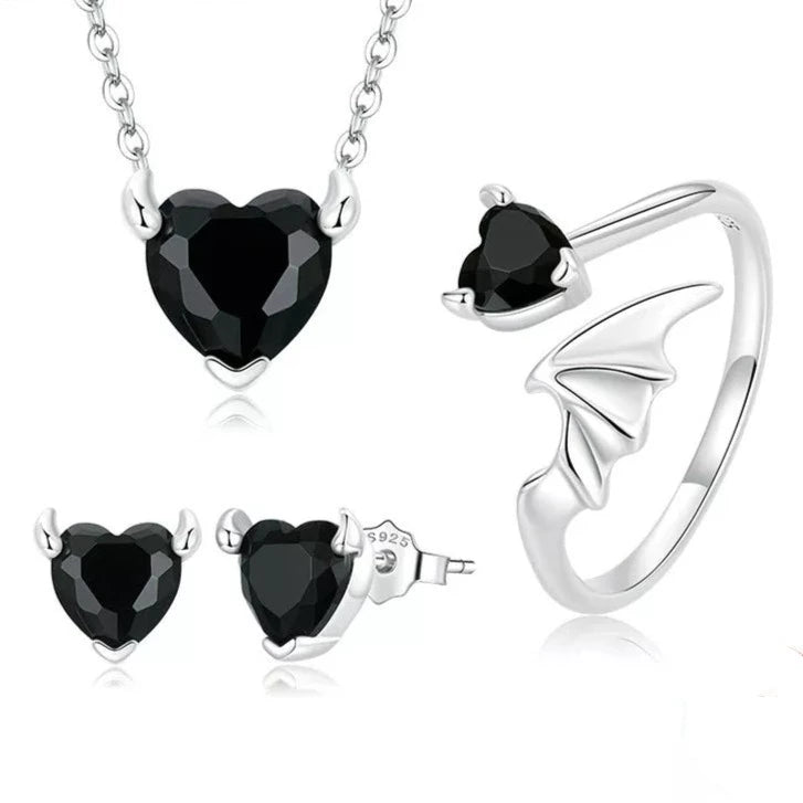 Cool Black Devil Heart Diamond Jewelry Set-Black Diamonds New York