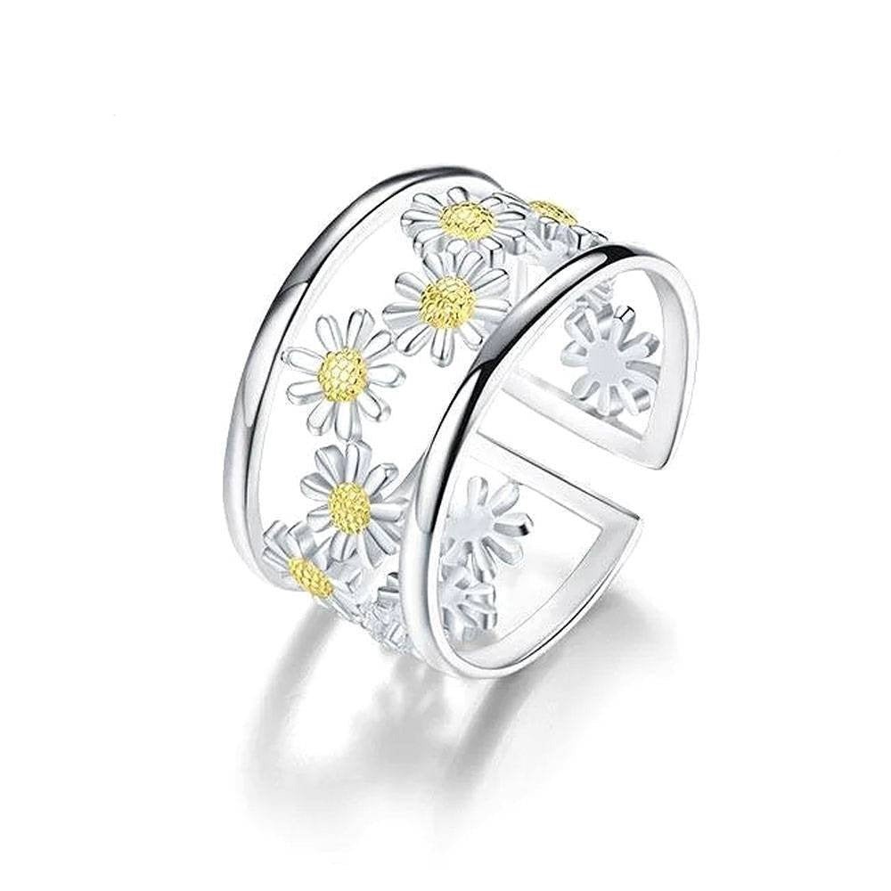 Daisy Flower Adjustable Ring-Black Diamonds New York