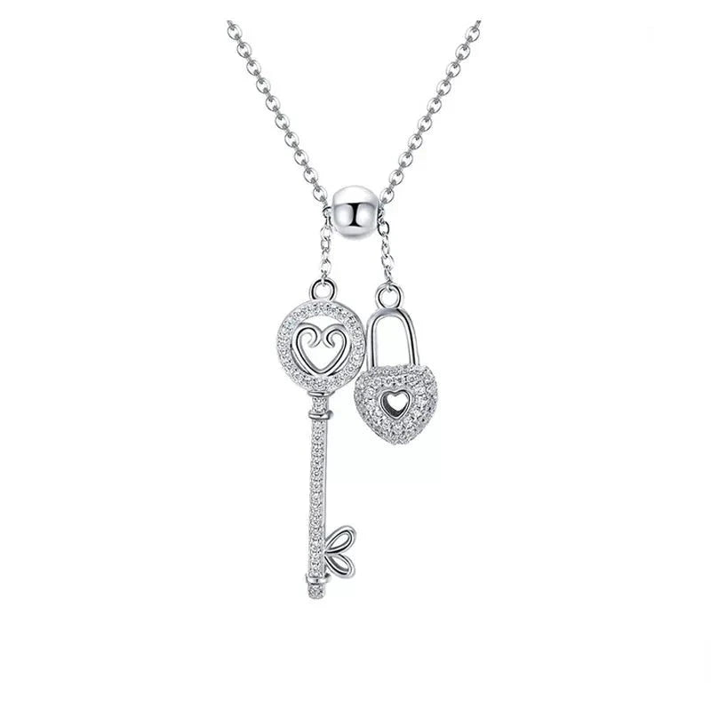 Diamond Heart Lock & Key Pendant Necklace-Black Diamonds New York