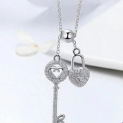 Diamond Heart Lock & Key Pendant Necklace-Black Diamonds New York