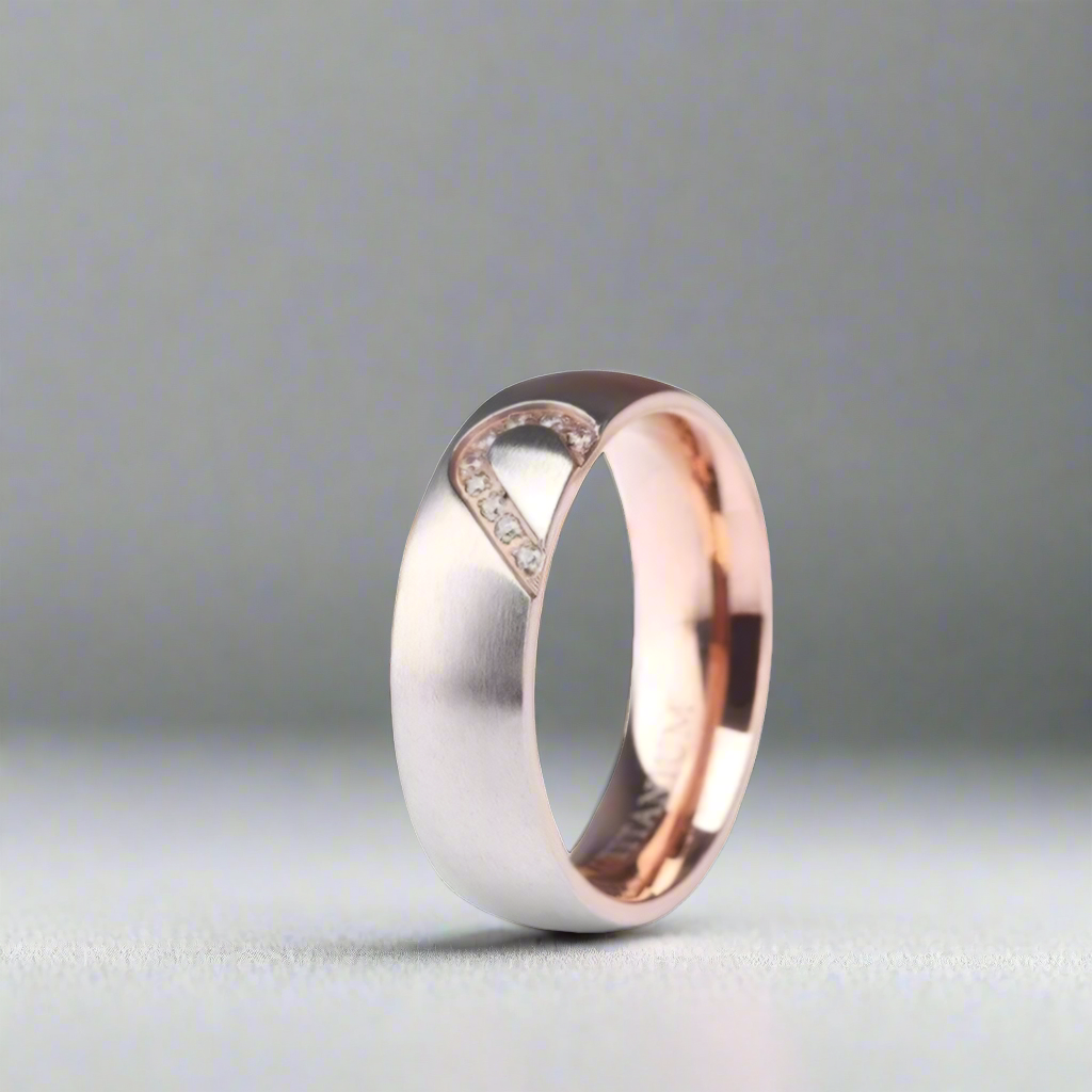 Dome Heart Shape Inlay Titanium Couple Wedding Band