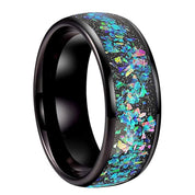 Dome Opal Galaxy Unisex Tungsten Wedding Band-Black Diamonds New York