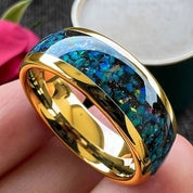 Dome Opal Galaxy Unisex Tungsten Wedding Band-Black Diamonds New York