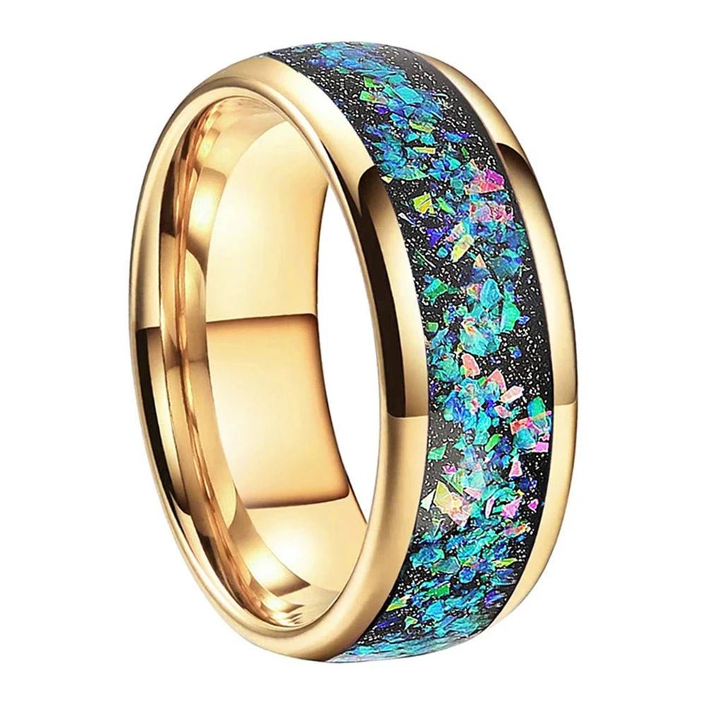 Dome Opal Galaxy Unisex Tungsten Wedding Band-Black Diamonds New York