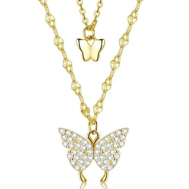 Double Layered Butterfly Pendant Necklace-Black Diamonds New York