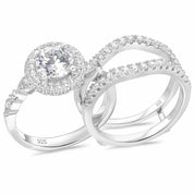 Elegant Created Diamond Halo Engagement Ring Set-Black Diamonds New York