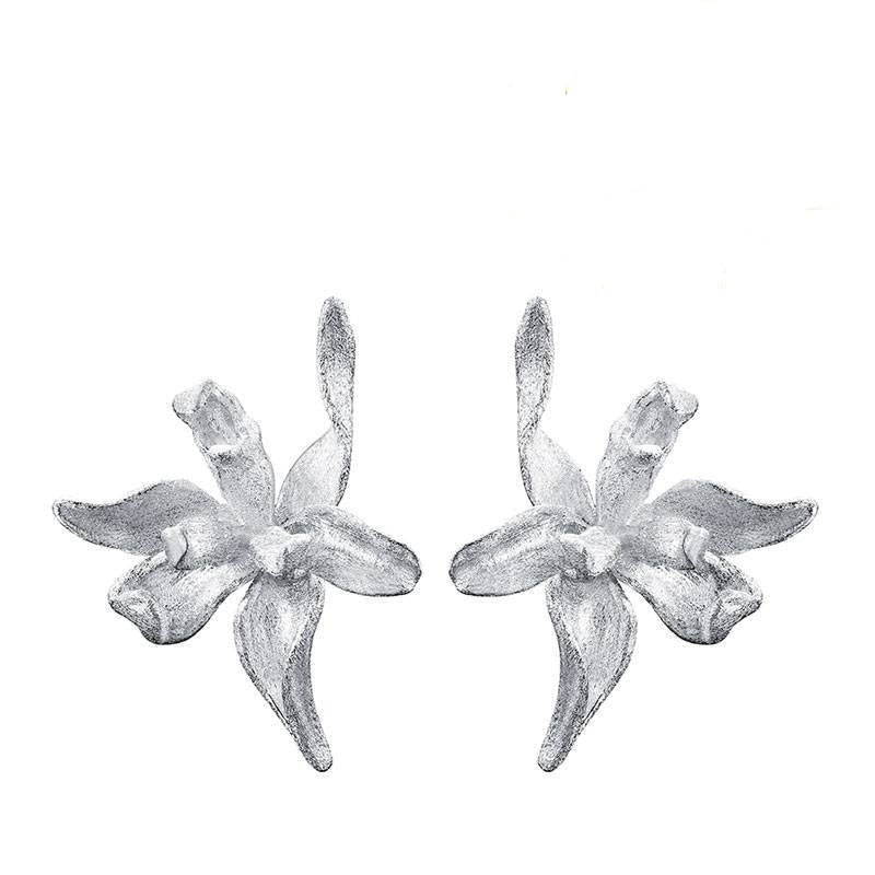 Elegant Iris Flower Stud Earrings-Black Diamonds New York