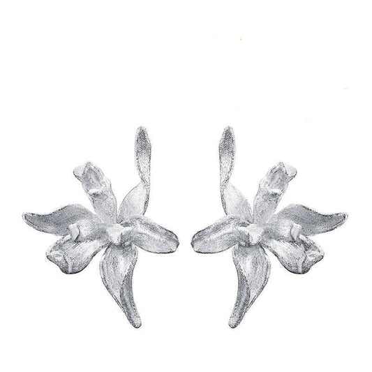 Elegant Iris Flower Stud Earrings-Black Diamonds New York