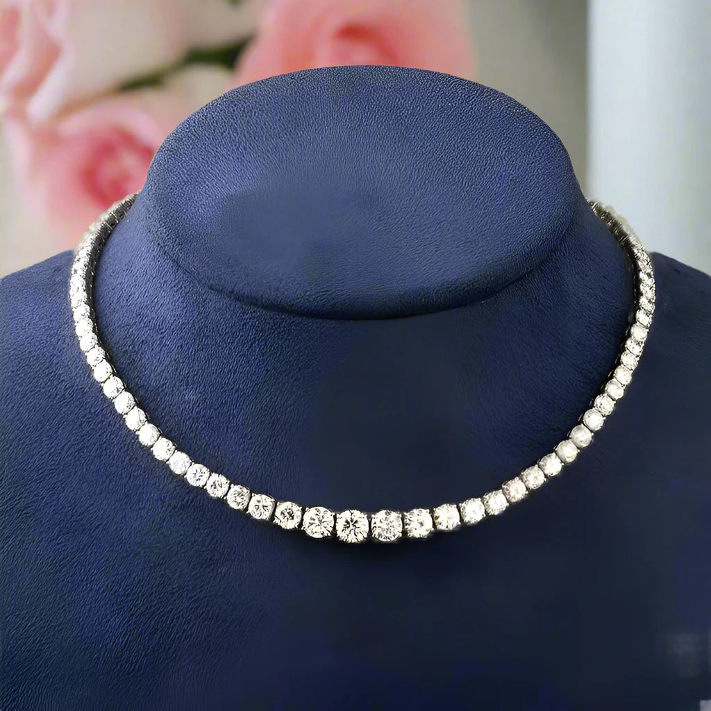 Elegant Round Cut Diamond Tennis Necklace-Black Diamonds New York