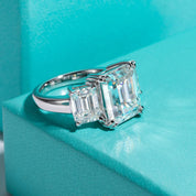 Emerald Cut Diamond 3 Stone Engagement Ring-Black Diamonds New York