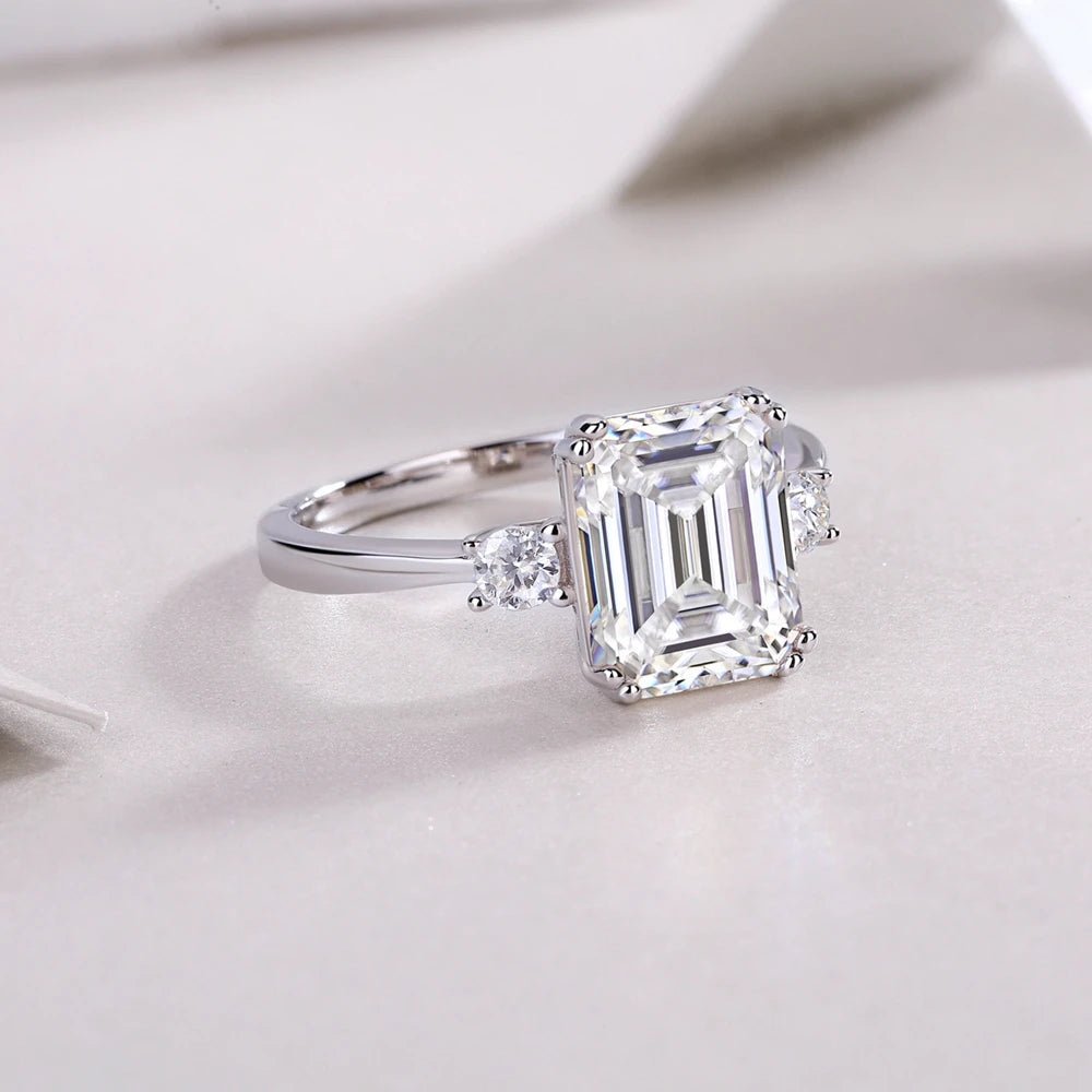 Emerald Cut Diamond Three Stone Engagement Ring-Black Diamonds New York