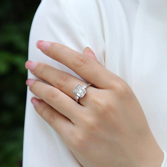 Emerald Cut Diamond Three Stone Engagement Ring-Black Diamonds New York