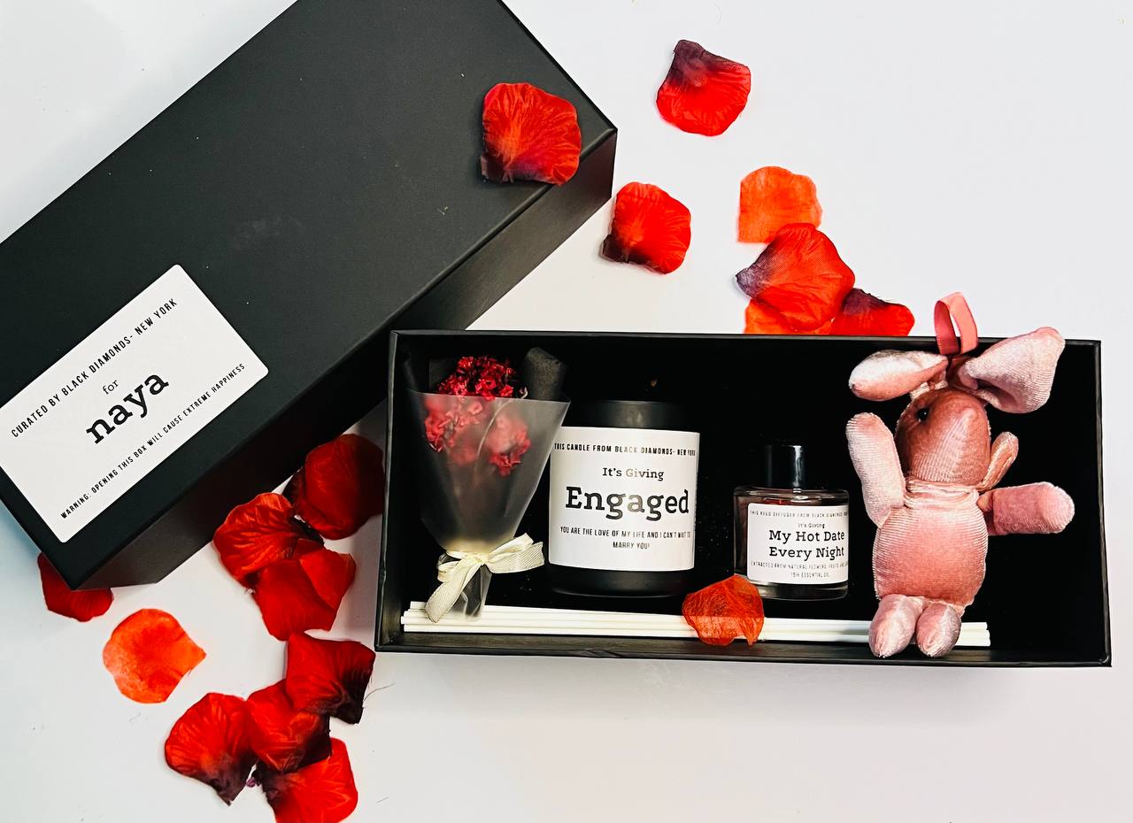 English Freesia Natural Crystal Personalize Candle Luxury Gift Set-Black Diamonds New York