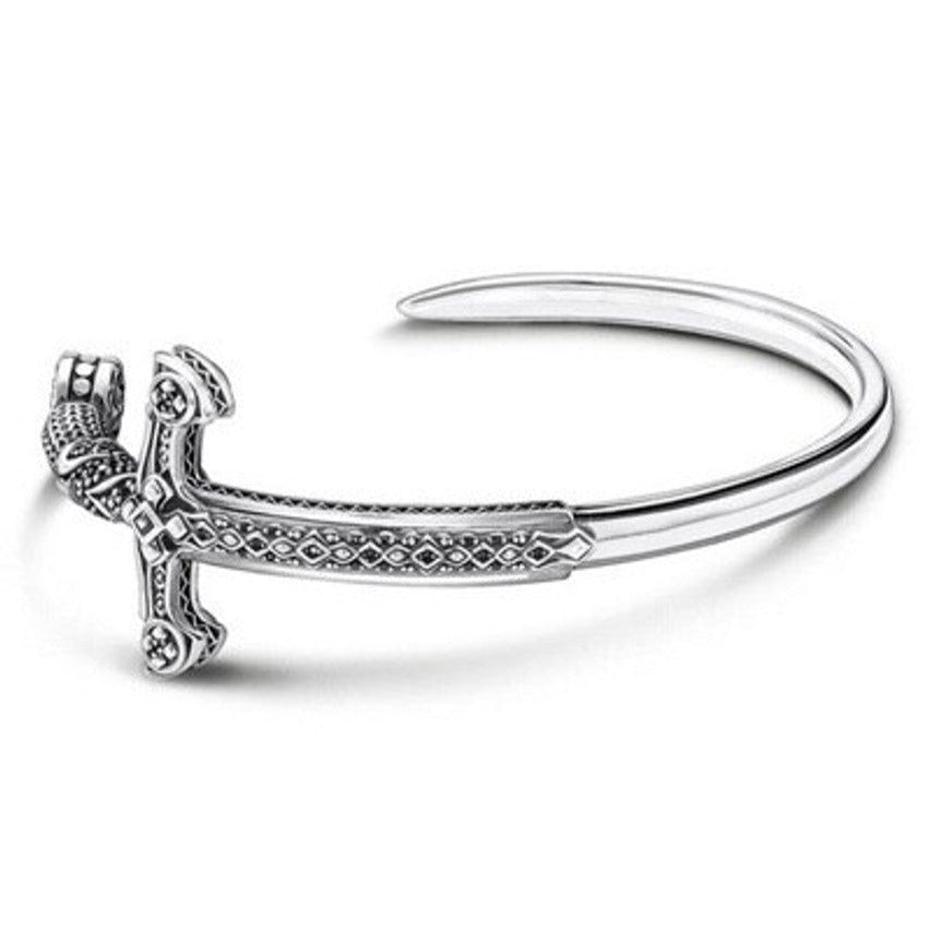 European Style Cross Sword Punk Bangle Bracelet-Black Diamonds New York