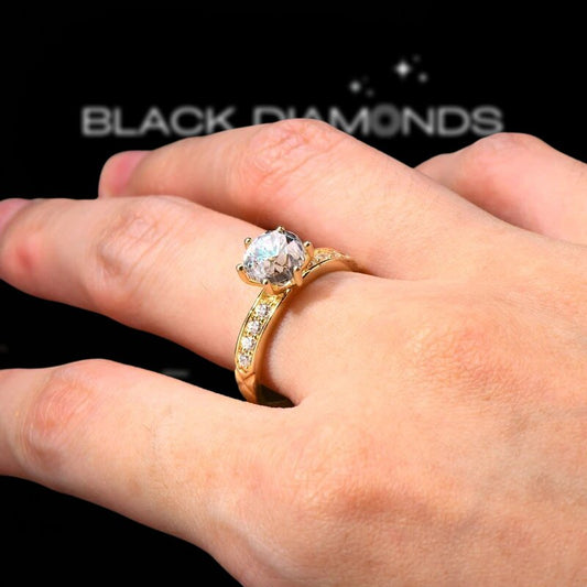 Exquisite 10K Solid Gold 1.2 Ct Diamond Engagement Ring-Black Diamonds New York