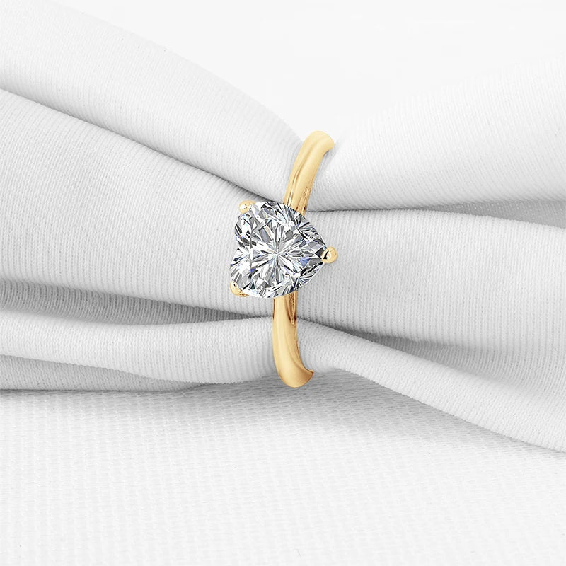 Exquisite 10K Yellow Gold Heart Diamond Solitaire Engagement Ring-Black Diamonds New York