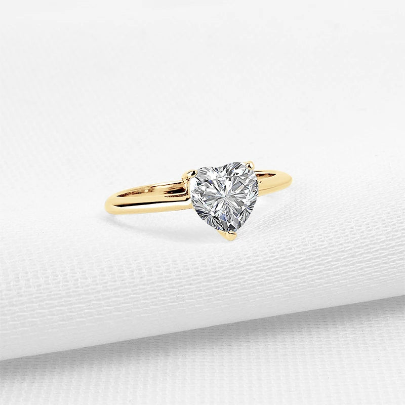 Exquisite 10K Yellow Gold Heart Diamond Solitaire Engagement Ring-Black Diamonds New York