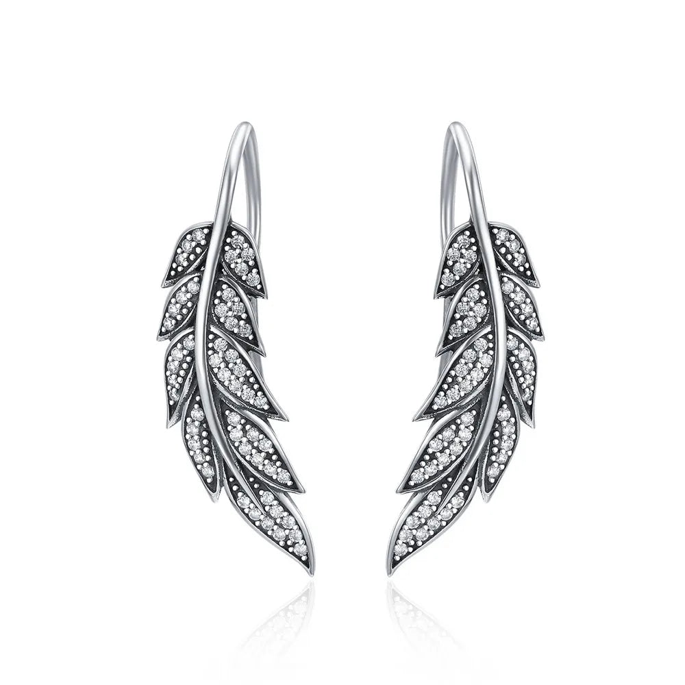 Exquisite Feather Buckle Earrings with Diamond-Black Diamonds New York