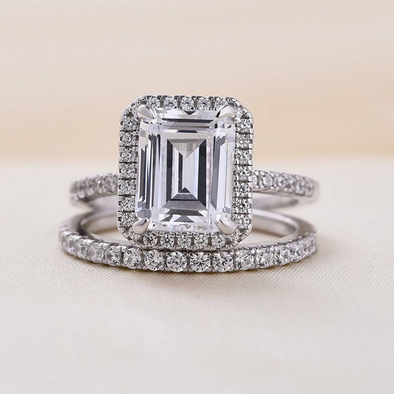 4.0ct Halo Emerald Cut Wedding Ring Set-Black Diamonds New York