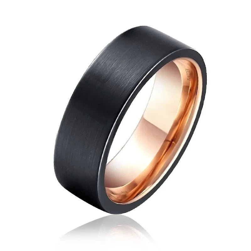 8mm Black Tungsten Carbide Matte Brushed Wedding Band-Black Diamonds New York