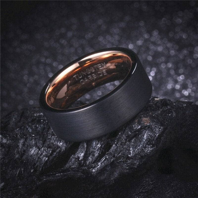 8mm Black Tungsten Carbide Matte Brushed Wedding Band-Black Diamonds New York