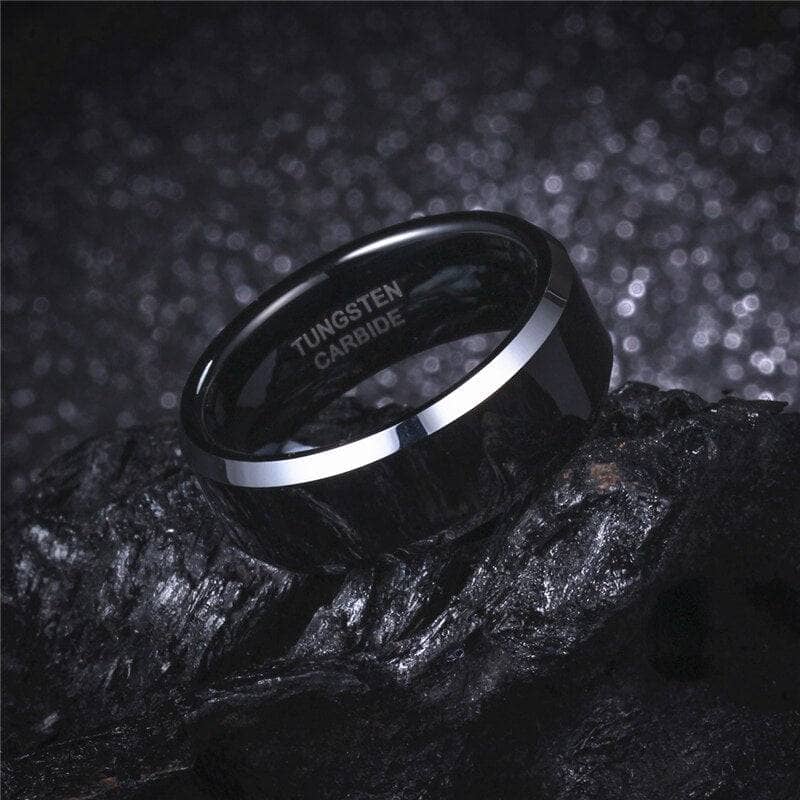 8mm Black Two-Tone Polished Tungsten Men's Wedding Band-Black Diamonds New York