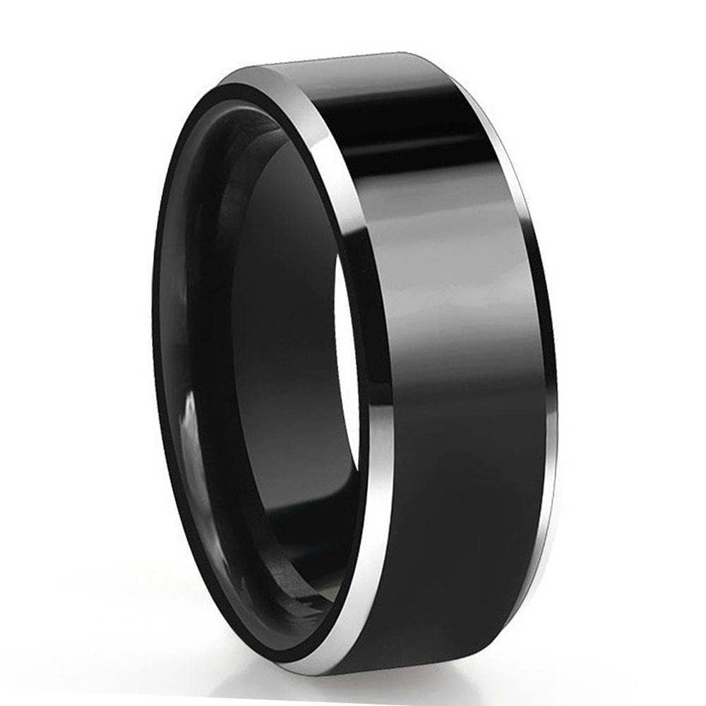 8mm Black Two-Tone Polished Tungsten Men's Wedding Band-Black Diamonds New York