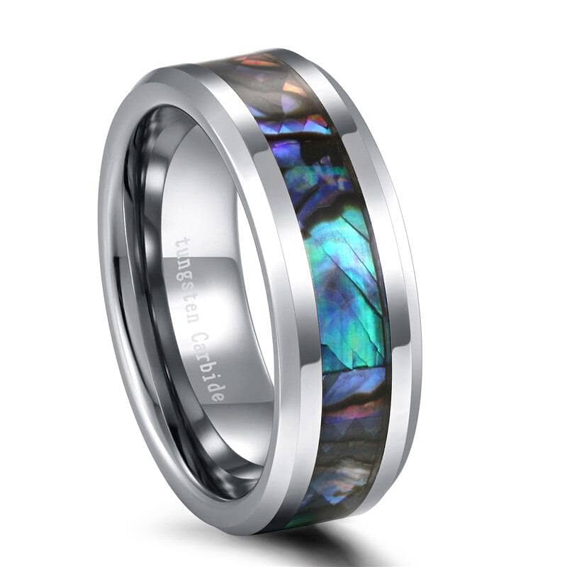 8mm Tungsten Wedding Band with Abalone Shell-Black Diamonds New York