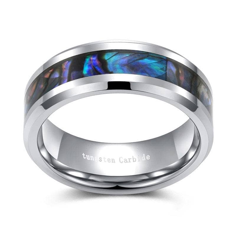 8mm Tungsten Wedding Band with Abalone Shell-Black Diamonds New York