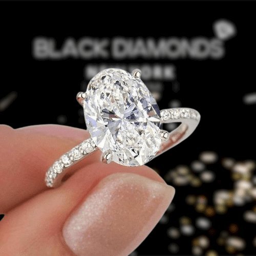 Classic Oval-cut Diamond White Gold Engagement Ring-Black Diamonds New York