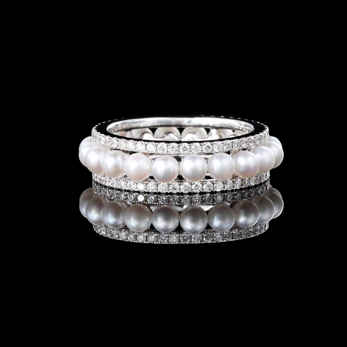 Elegant Eternity Pearl Wedding Band-Black Diamonds New York