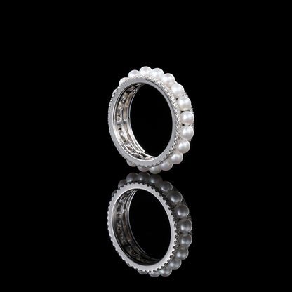 Elegant Eternity Pearl Wedding Band-Black Diamonds New York