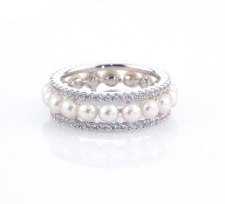 Elegant Eternity Pearl Wedding Band-Black Diamonds New York