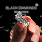 Flash Sale - Emerald Cut Solitaire Diamond Wedding Ring Set-Black Diamonds New York