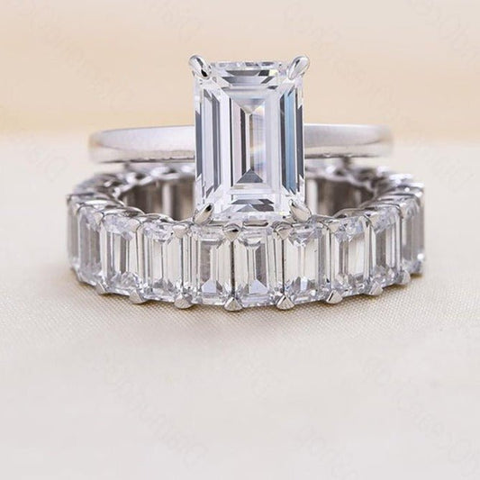 Flash Sale - Emerald Cut Solitaire Diamond Wedding Ring Set-Black Diamonds New York