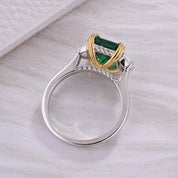 Emerald Green Cushion Cut Three Stone Engagement Ring-Black Diamonds New York