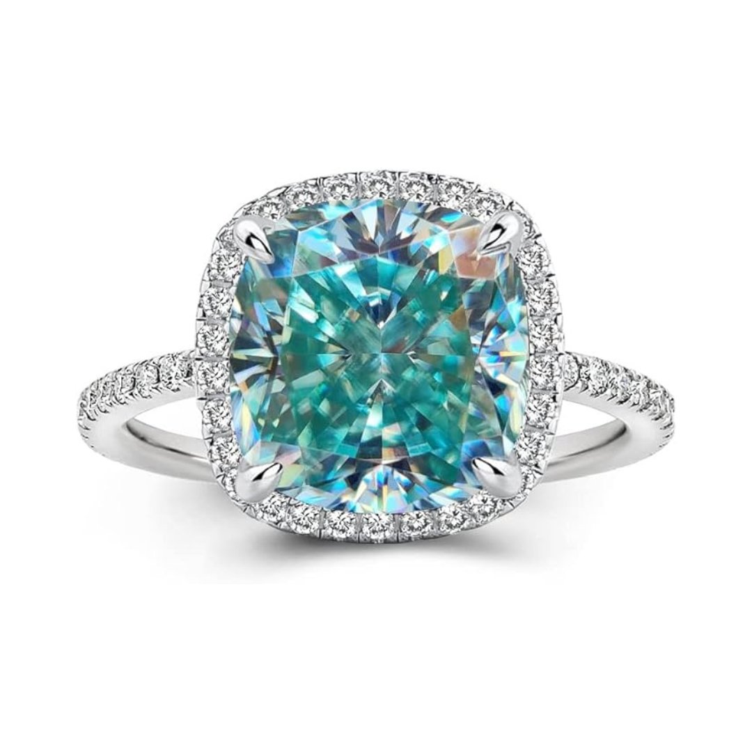 Exquisite Halo Cushion Cut Cyan Blue Diamond Engagement Ring-Black Diamonds New York