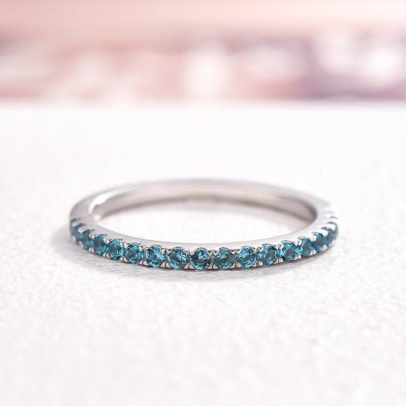 Flash Sale - Gorgeous Half Eternity Paraiba Tourmaline Wedding Band-Black Diamonds New York